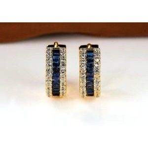 Tiny Sapphire Navy Blue Zirconia Gold Huggie Earrings